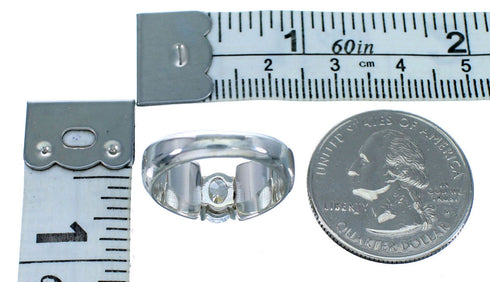 Sterling Silver Turquoise Inlay Southwestern Cubic Zirconia Ring Size 6-1/4 LX113100