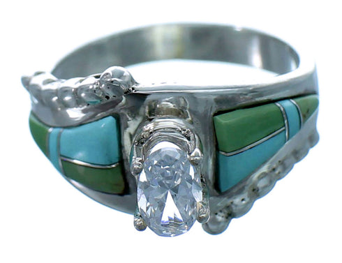 Sterling Silver Turquoise Inlay Cubic Zirconia Ring Size 6-1/2 LX113108