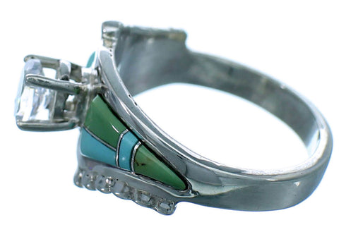 Sterling Silver Turquoise Inlay Cubic Zirconia Ring Size 6-1/2 LX113108