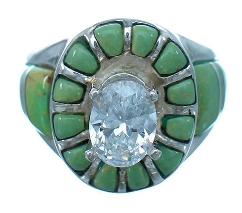 Genuine Sterling Silver Turquoise Inlay Cubic Zirconia Wedding Ring Size 5-3/4 LX113112