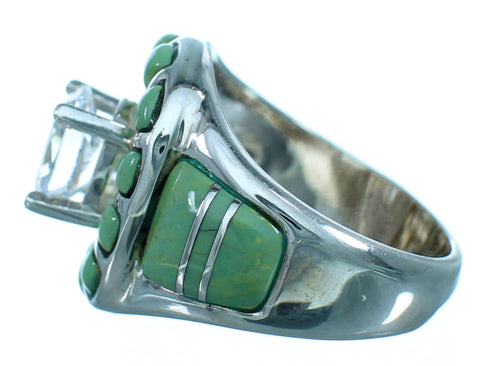 Genuine Sterling Silver Turquoise Inlay Cubic Zirconia Wedding Ring Size 5-3/4 LX113112
