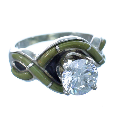 Turquoise Inlay Sterling Silver Cubic Zirconia Wedding Ring Size 5-1/2 LX113131