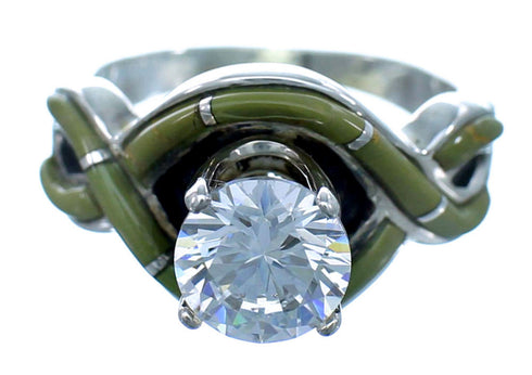 Turquoise Inlay Sterling Silver Cubic Zirconia Wedding Ring Size 5-1/2 LX113131