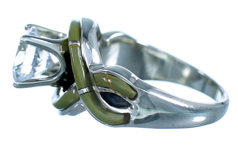 Turquoise Inlay Sterling Silver Cubic Zirconia Wedding Ring Size 5-1/2 LX113131