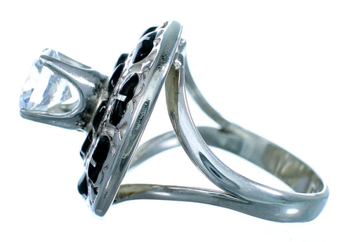 Onyx Sterling Silver Cubic Zirconia Ring Size 6-1/2 LX113142