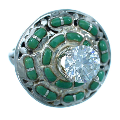 Genuine Sterling Silver Cubic Zirconia Turquoise Inlay Ring Size 6 LX113139