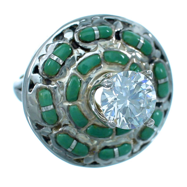 Genuine Sterling Silver Cubic Zirconia Turquoise Inlay Ring Size 6 LX113139