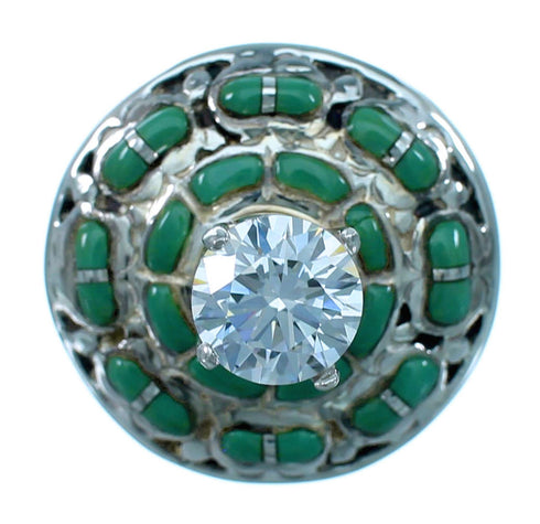 Genuine Sterling Silver Cubic Zirconia Turquoise Inlay Ring Size 6 LX113139