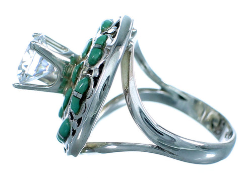 Genuine Sterling Silver Cubic Zirconia Turquoise Inlay Ring Size 6 LX113139