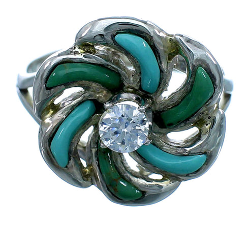 Cubic Zirconia Sterling Silver Turquoise Inlay Ring Size 6-3/4 LX113161