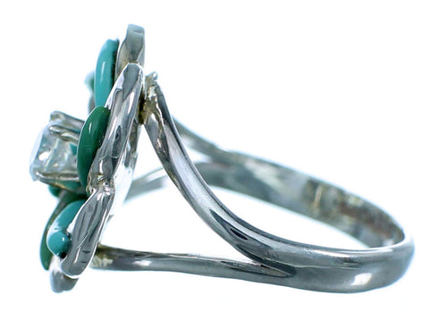 Cubic Zirconia Sterling Silver Turquoise Inlay Ring Size 6-3/4 LX113161