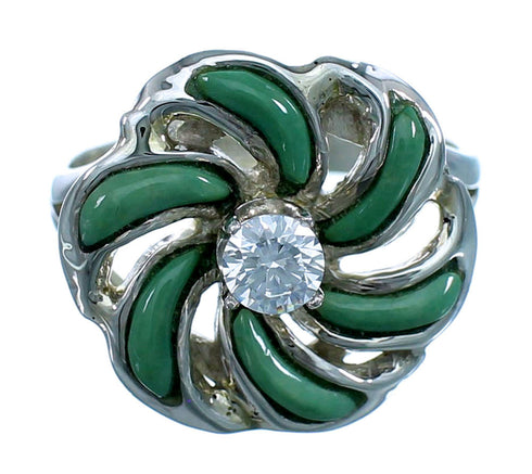 Sterling Silver Turquoise Inlay Cubic Zirconia Ring Size 6 LX113158