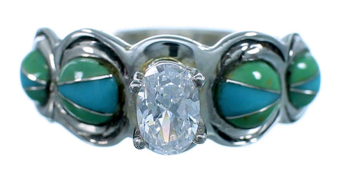 Cubic Zirconia Genuine Sterling Silver Turquoise Inlay Ring Size 7-1/4 LX113167