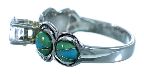 Cubic Zirconia Genuine Sterling Silver Turquoise Inlay Ring Size 7-1/4 LX113167