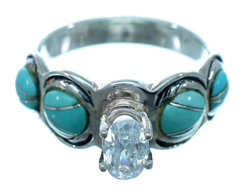 Cubic Zirconia Sterling Silver Turquoise Inlay Ring Size 6 LX113163