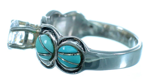 Cubic Zirconia Sterling Silver Turquoise Inlay Ring Size 6 LX113163