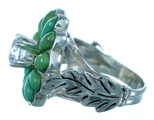 Cubic Zirconia Turquoise Inlay Flower Leaf Sterling Silver Ring Size 5-1/2 LX113174
