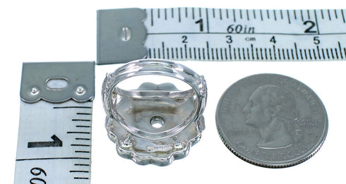 Genuine Sterling Silver Turquoise Inlay Flower Leaf Cubic Zirconia Ring Size 6-1/4 LX113181