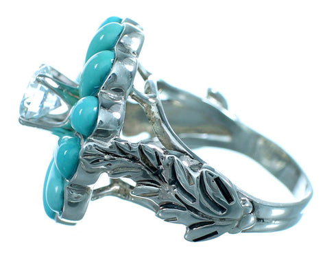 Flower Leaf Sterling Silver Turquoise Inlay Cubic Zirconia Ring Size 5-1/2 LX113179