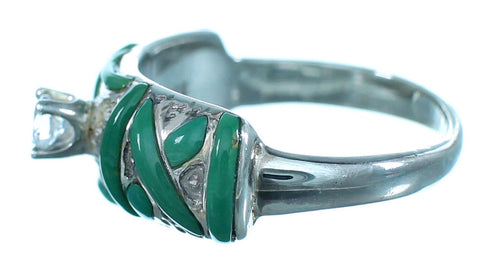 Turquoise Inlay Cubic Zirconia Sterling Silver Wedding Ring Size 5-3/4 LX113184