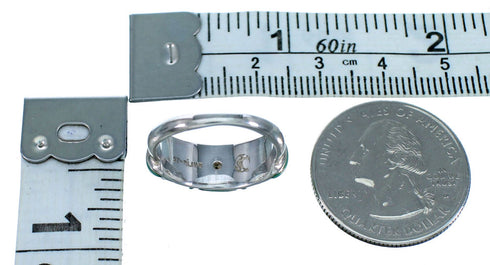 Cubic Zirconia Genuine Sterling Silver Turquoise Inlay Wedding Ring Size 6-1/2 LX113186