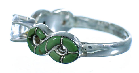 Turquoise Inlay Genuine Sterling Silver Cubic Zirconia Wedding Ring Size 7 LX113195