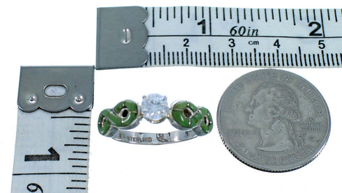 Turquoise Inlay Genuine Sterling Silver Cubic Zirconia Wedding Ring Size 7 LX113195