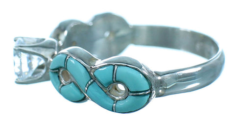Cubic Zirconia Genuine Sterling Silver Turquoise Inlay Wedding Ring Size 5-3/4 LX113188