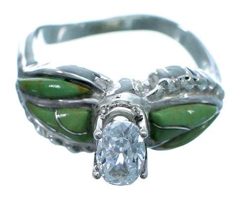 Genuine Sterling Silver Cubic Zirconia Turquoise Inlay Wedding Ring Size 5-3/4 LX113232
