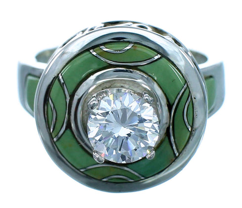 Sterling Silver Turquoise Inlay Cubic Zirconia Wedding Ring Size 5-1/2 LX113236