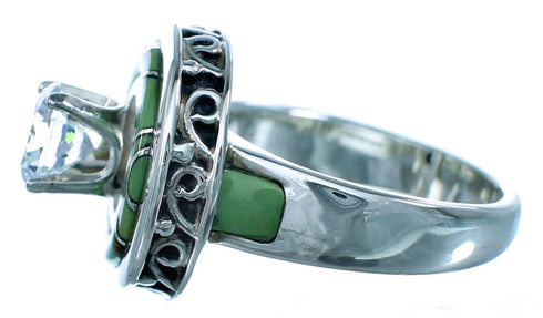 Sterling Silver Turquoise Inlay Cubic Zirconia Wedding Ring Size 5-1/2 LX113236
