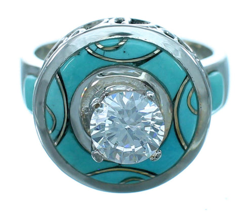 Turquoise Cubic Zirconia Sterling Silver Ring Size 5-3/4 LX113238