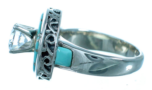 Turquoise Cubic Zirconia Sterling Silver Ring Size 5-3/4 LX113238