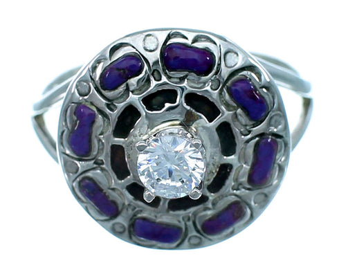 Magenta Turquoise Inlay Cubic Zirconia Sterling Silver Ring Size 6-3/4 LX113252