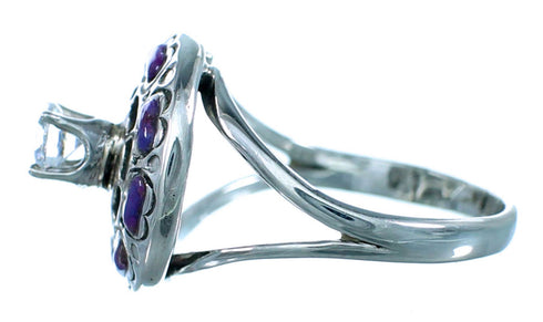 Magenta Turquoise Inlay Cubic Zirconia Sterling Silver Ring Size 6-3/4 LX113252