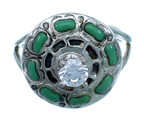 Turquoise Cubic Zirconia Genuine Sterling Silver Ring Size 5-3/4 LX113244