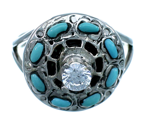 Cubic Zirconia Genuine Sterling Silver Turquoise Inlay Ring Size 6-1/2 LX113251