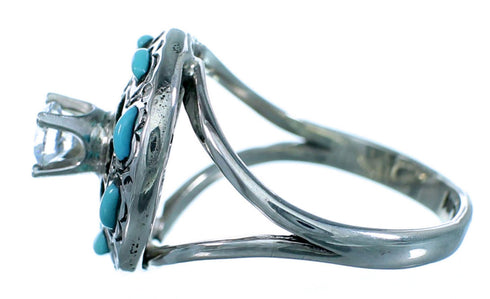 Cubic Zirconia Genuine Sterling Silver Turquoise Inlay Ring Size 6-1/2 LX113251