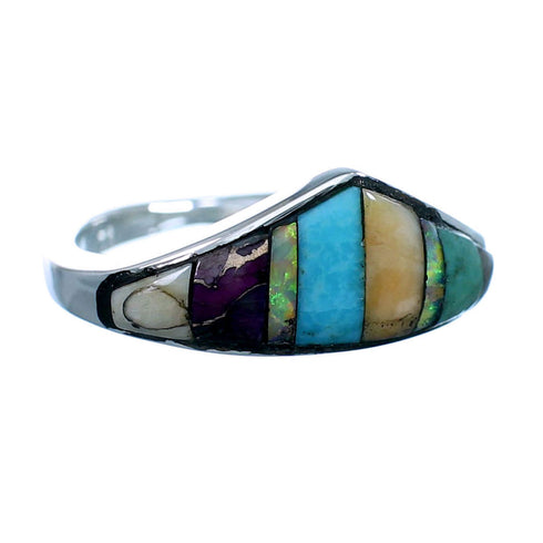 Turquoise Multicolor Inlay Sterling Silver Ring Size 7-1/4 LX113256
