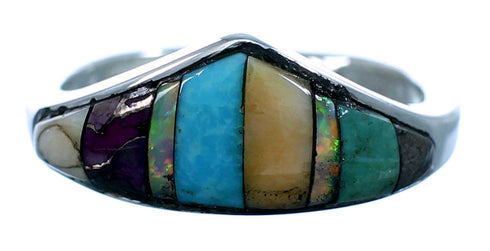 Turquoise Multicolor Inlay Sterling Silver Ring Size 7-1/4 LX113256