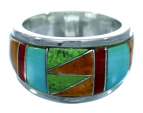 Sterling Silver Coral Inlay Southwestern Ring Size 5-1/2 LX113279