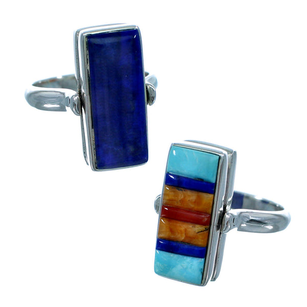 Lapis Sterling Silver Reversible Multicolor Inlay Ring Size 4-3/4 LX113265