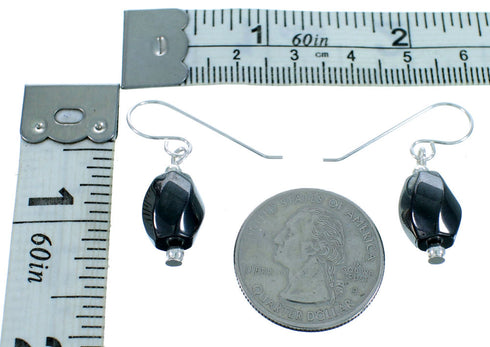 Sterling Silver Hematite American Indian Bead Hook Dangle Earrings LX113471