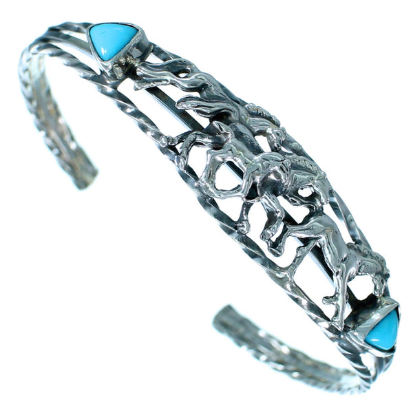 Turquoise Navajo Indian Horse Sterling Silver Cuff Bracelet LX113773