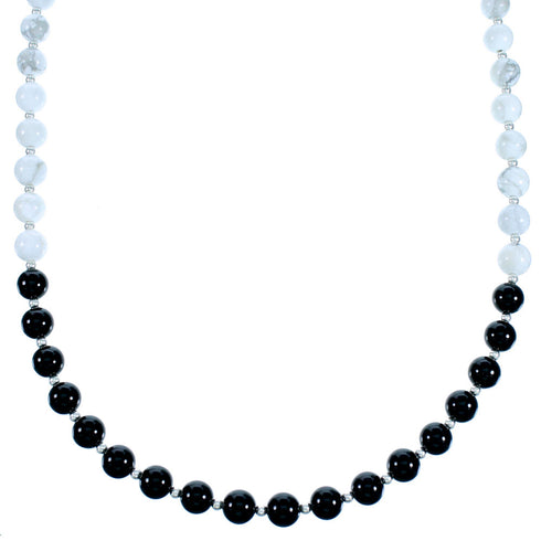 Onyx Howlite Genuine Sterling Silver Navajo Indian Bead Necklace RX113625