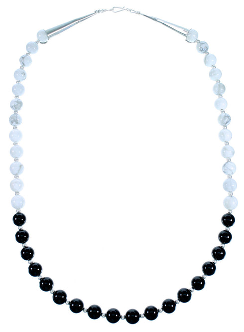 Onyx Howlite Genuine Sterling Silver Navajo Indian Bead Necklace RX113625