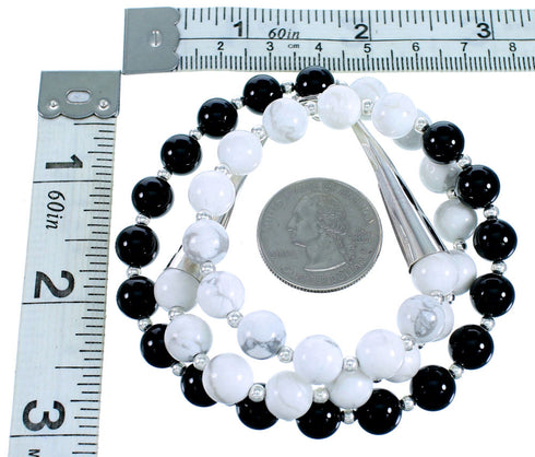 Onyx Howlite Genuine Sterling Silver Navajo Indian Bead Necklace RX113625