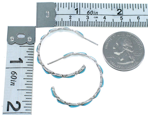 Zuni Genuine Sterling Silver Turquoise Post Hoop Earrings RX113843