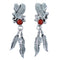 Coral Sterling Silver Feather Eagle Native American Post Dangle Earrings RX113899