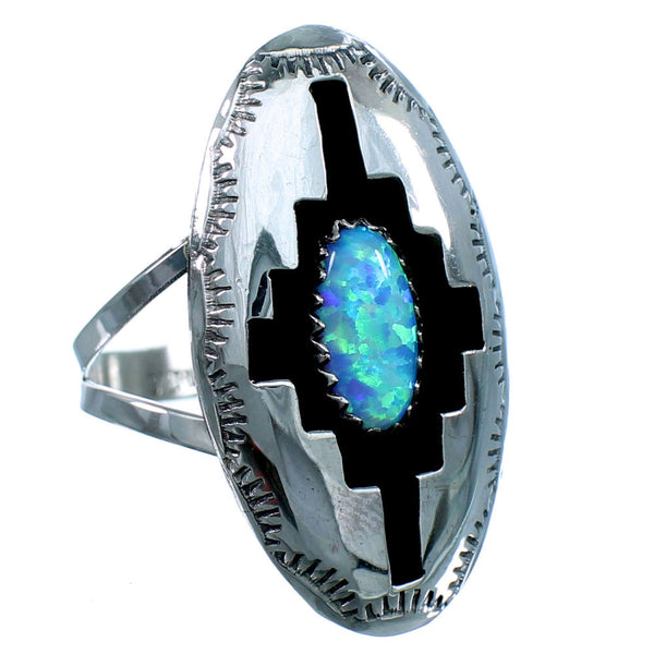 Genuine Sterling Silver Blue Opal Navajo Indian Ring Size 8-1/4 LX113997